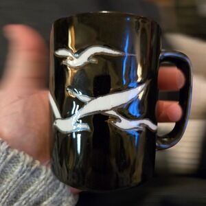 VTG Seagull Bird Coffee Mug Unisex OS Ceramic Black Embossed Coastal Beach Decor